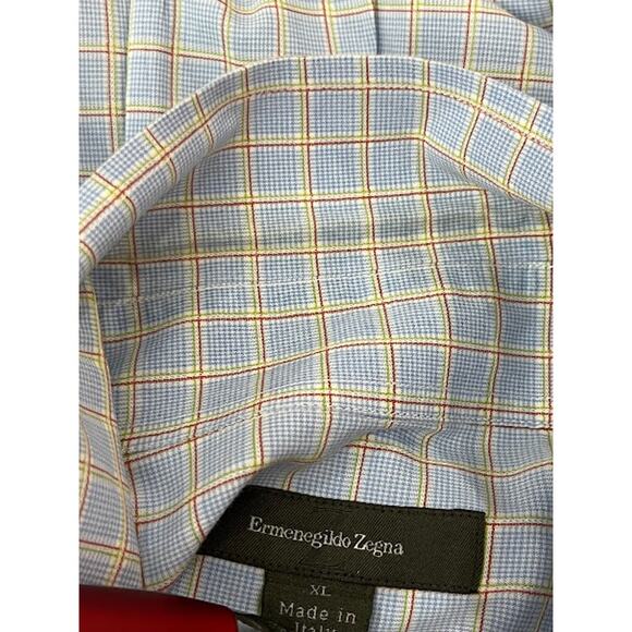 VTG Ermenegildo Zegna Shirt Mens Light Blue Plaid Button Down XL - Picture 3 of 3